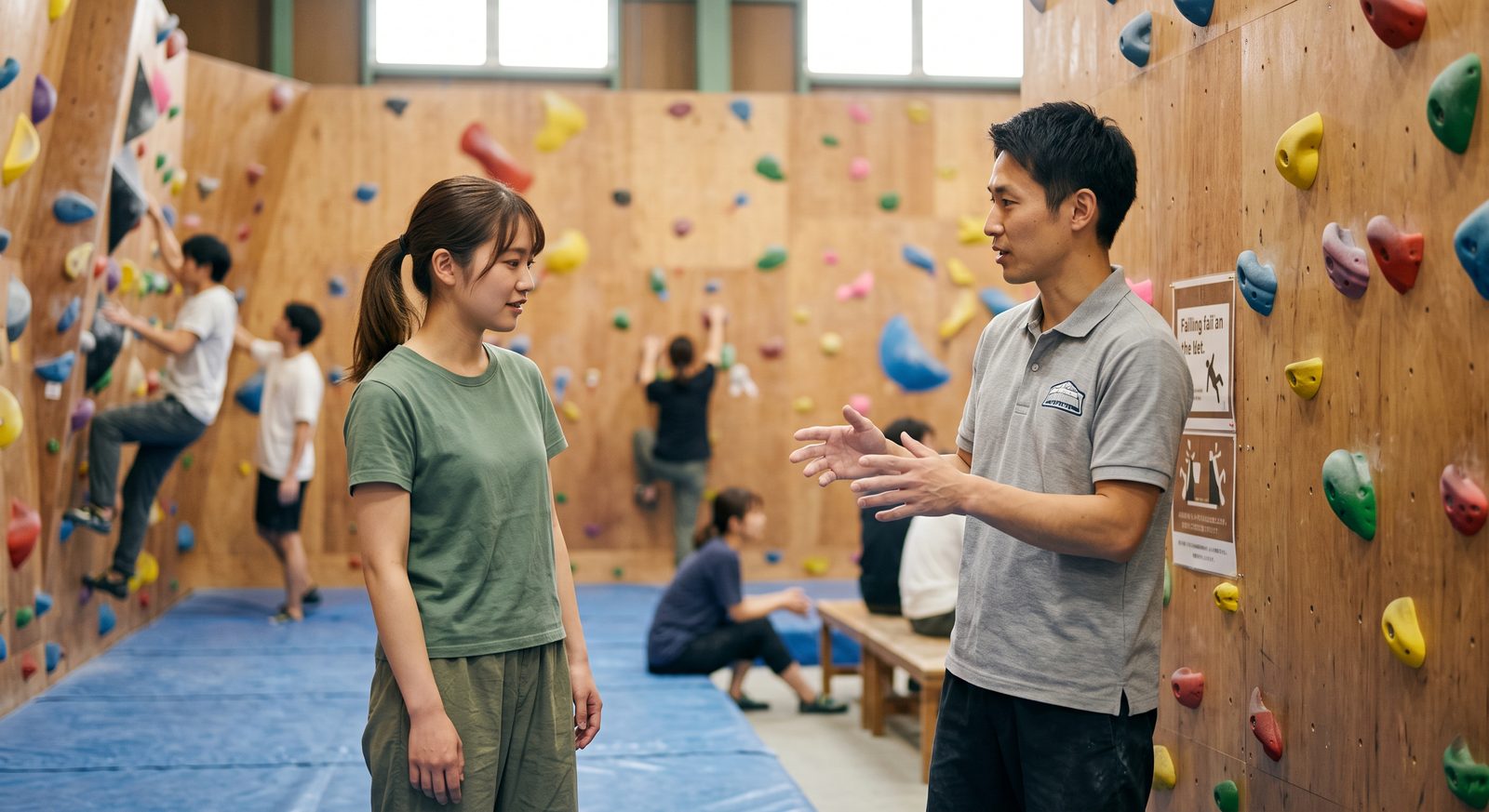 スタッフと会話しながら身支度について説明を受ける女性